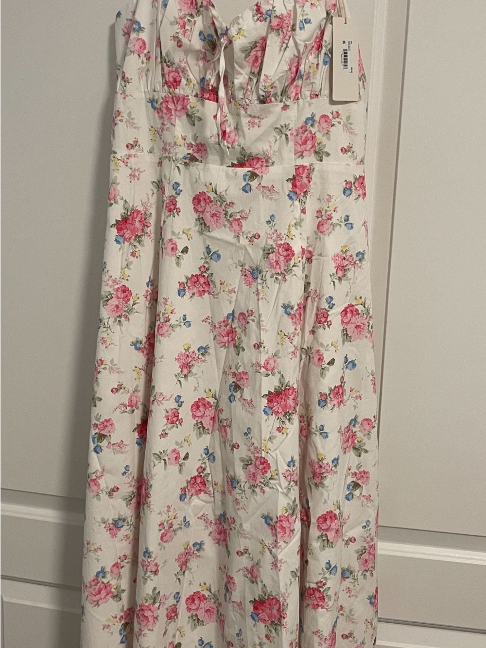 Altar'd State White Floral Maxi Dress with Pink and Blue Flowers